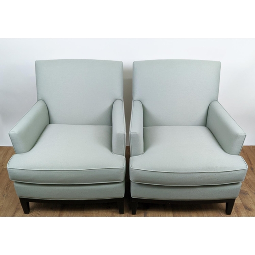 420 - BESPOKE SOFA LONDON ARMCHAIRS, a pair, green fabric upholstered, 80cm W x 85cm D x 92cm H. (2)