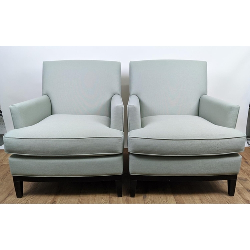 420 - BESPOKE SOFA LONDON ARMCHAIRS, a pair, green fabric upholstered, 80cm W x 85cm D x 92cm H. (2)