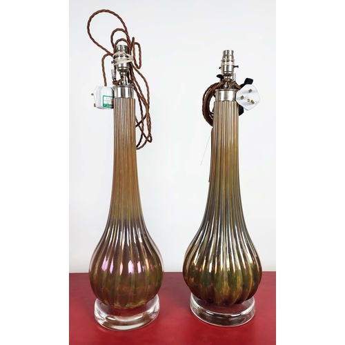 422 - PAOLO MOSCHINO AMBER RIBBED ART TABLE LAMPS, a near pair, 65.5cm H at tallest approx. (2)