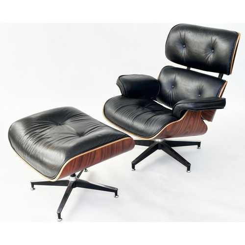 AFTER CHARLES AND RAY EAMES LOUNGE CHAIR AND OTTOMAN, 87cm W. (2)