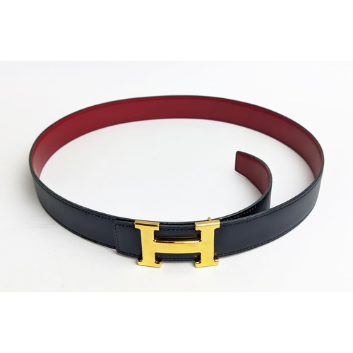 53 - HERMÈS CONSTANCE BUCKLE AND BELT, reversible leather strap 32mm, gold tone hardware, two tone leathe... 