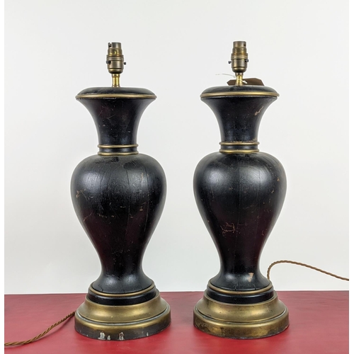 542 - PAOLO MOSCHINO WOOD URN TABLE LAMPS, a pair, 53cm H approx. (2)