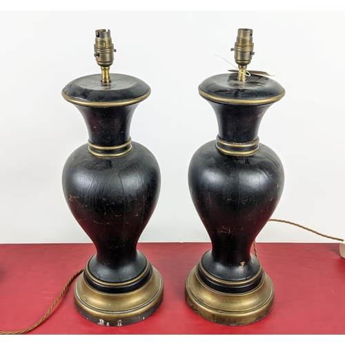 542 - PAOLO MOSCHINO WOOD URN TABLE LAMPS, a pair, 53cm H approx. (2)