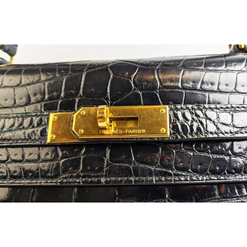 62 - HERMÈS KELLY SELLIER 35 CROCODILE NILOTICUS LISSE, gold tone hardware, top handle, color matching le... 