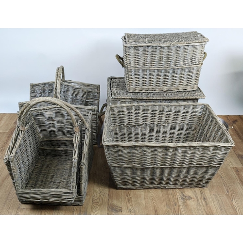 637 - PAOLO MOSCHINO SELECTION OF WILLOW BASKETS, a set of seven, differing, 73cm x 48cm x 43cm at largest... 