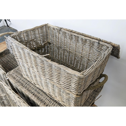 637 - PAOLO MOSCHINO SELECTION OF WILLOW BASKETS, a set of seven, differing, 73cm x 48cm x 43cm at largest... 