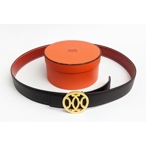 78 - HERMÈS BELT WITH DOUBLE H BUCKLE, reversible, two tones leather, contrasting stitching on one side, ... 
