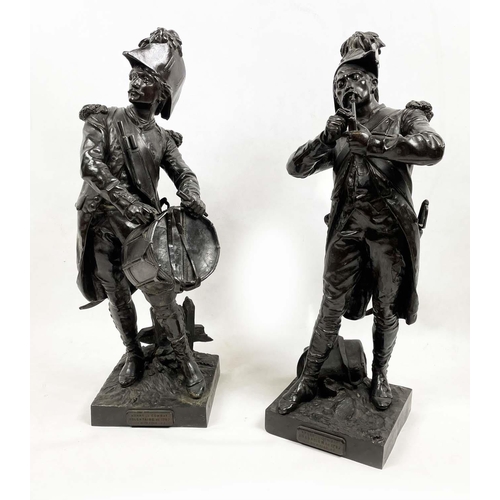 8 - BRONZE NAPOLEONIC SOLIDIERS, a pair, Etienne Henri Dumaige (1830-1888) 'Avant Le Combat Volontare De... 