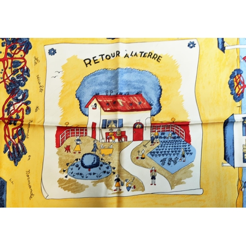 84 - HERMÈS SCARF, 'Retour à la terre' by Oliver Dumas, first issued in 1942, 90cm x 90cm, silk, with box... 
