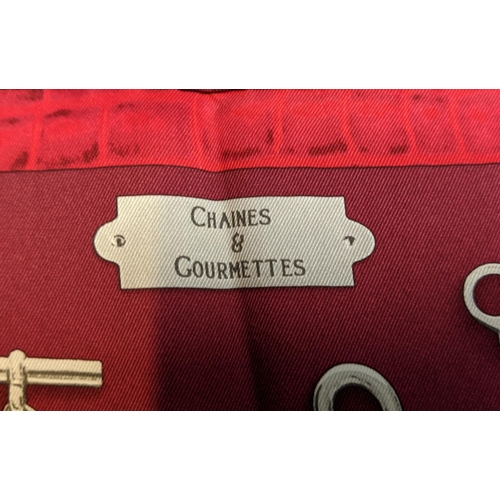 86 - HERMÈS SCARF, 'Chaines & gourmettes', first issued in 2008, 67cm x 67cm, made in France, silk, with ... 