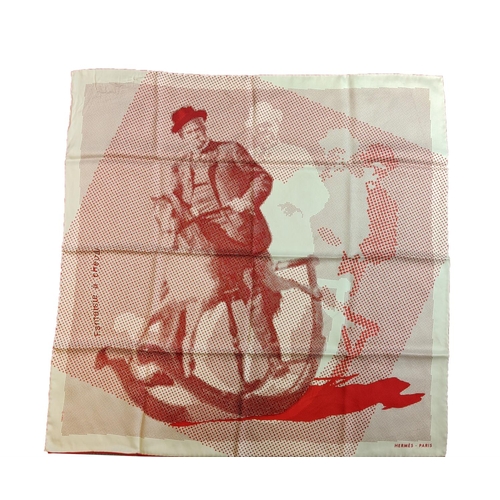 88 - HERMÈS SCARF, 'Fantasie à cheval', Emile Hermès portrayed riding, 68cm x 68cm, made in France, silk,... 