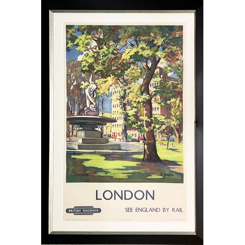 114 - E HARRIS, 'Hyde Park, London, See England by Rail', screenprint, 100cm x 61cm, framed.