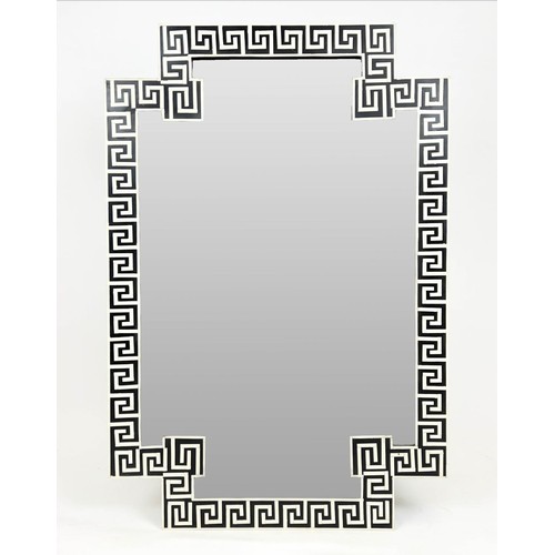 375 - WALL MIRROR, 1970's Italian design, inlaid Greek key frame, 123cm x 81cm.