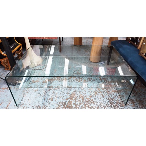 648 - LOW TABLE, curved glass with undertier, 70cm D x 45cm H x 120cm W.