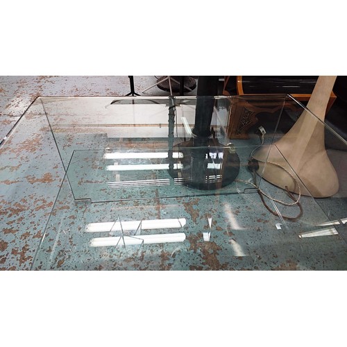 648 - LOW TABLE, curved glass with undertier, 70cm D x 45cm H x 120cm W.