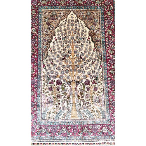 209A - FINE HEREKE SILK RUG, Tree of Life within Mihrab, signature panel to the top outer edge, 140cm L x 7... 