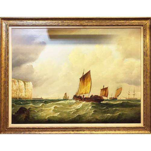 101 - 19TH CENTURY BRITISH SCHOOL, 'Trawlermen off Dover', oil on canvas, 74cm x 100cm, gilt framed.