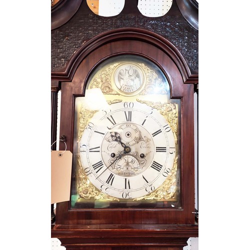 361 - LONGCASE CLOCK, George III eight day mahogany, made by Caleb Evans of Bristol,  silvered chapter dia... 