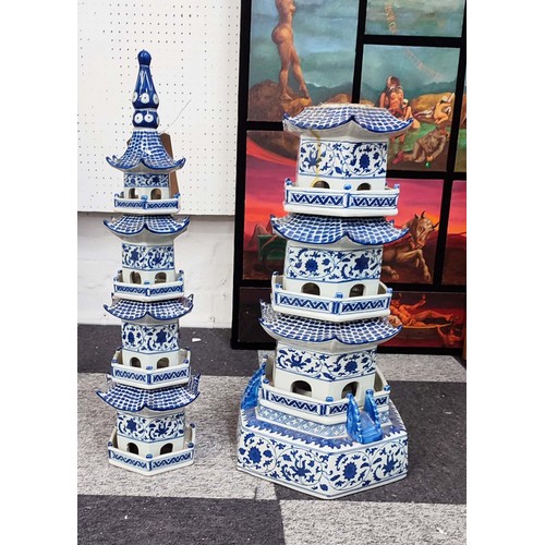 632 - PAOLO MOSCHINO PAGODA TOWER, blue and white ceramic, 118cm H.