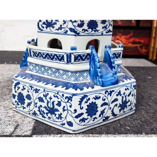 632 - PAOLO MOSCHINO PAGODA TOWER, blue and white ceramic, 118cm H.