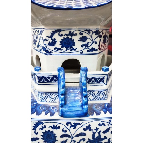 632 - PAOLO MOSCHINO PAGODA TOWER, blue and white ceramic, 118cm H.