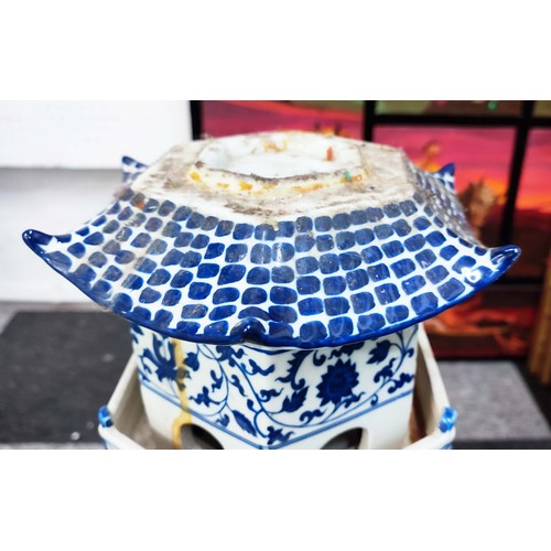 632 - PAOLO MOSCHINO PAGODA TOWER, blue and white ceramic, 118cm H.