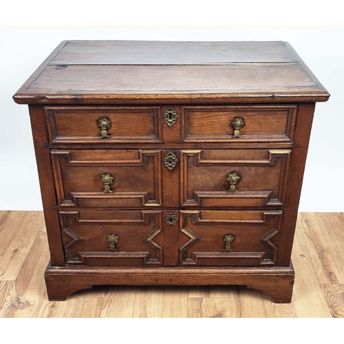 365 - LATE 17TH CENTURY OAK CHEST, three drawers with brass handles, 78cm H x 86.5cm W x 56cm D.