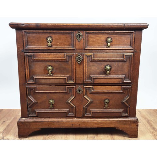 365 - LATE 17TH CENTURY OAK CHEST, three drawers with brass handles, 78cm H x 86.5cm W x 56cm D.