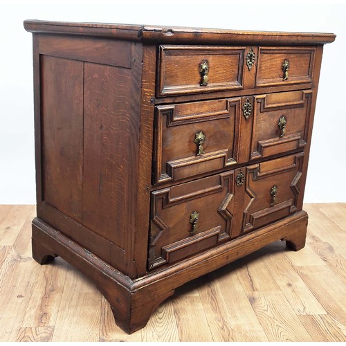 365 - LATE 17TH CENTURY OAK CHEST, three drawers with brass handles, 78cm H x 86.5cm W x 56cm D.