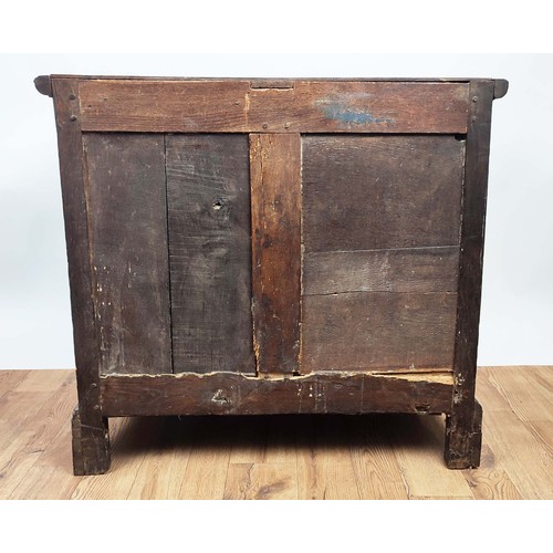 365 - LATE 17TH CENTURY OAK CHEST, three drawers with brass handles, 78cm H x 86.5cm W x 56cm D.