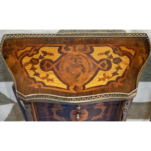 299 - TABLES DE NUIT, a pair, Louis XV style marquetry, each with three drawers and brass galleried top, 7... 