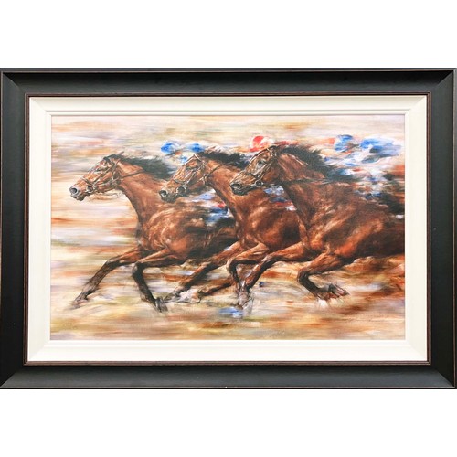 137 - GARY BENFIELD, 'Racing', giclée on board, 67cm x 100cm, framed. (Subject to ARR - see Buyers Conditi... 