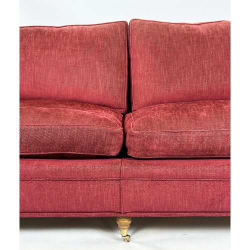 233 - SOFA, George Smith style upholstered in raspberry chenille, raised on turned front supports and bras... 