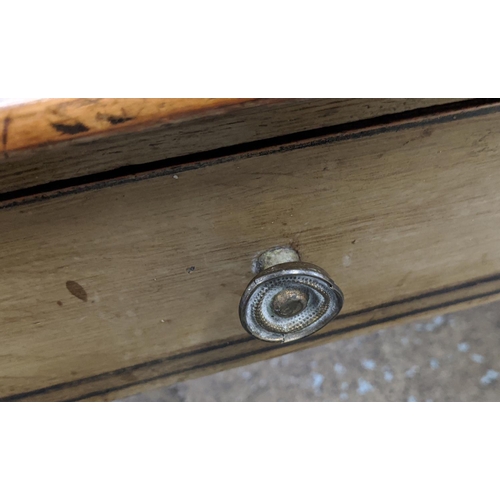 372 - WRITING TABLE, 19th century pine, with a distressed and worn painted finish with a single frieze dra... 