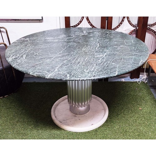 426 - TABLE, Art Deco style, marble and fluted steel column base, contrasting colour marble top, 71cm high... 