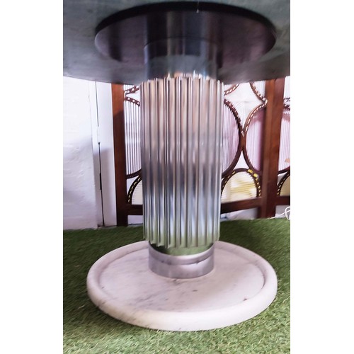 426 - TABLE, Art Deco style, marble and fluted steel column base, contrasting colour marble top, 71cm high... 