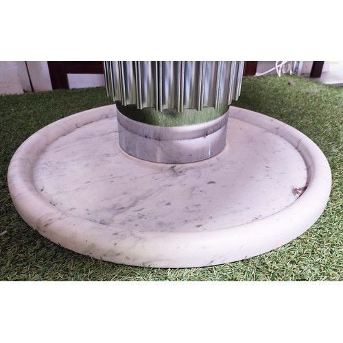 426 - TABLE, Art Deco style, marble and fluted steel column base, contrasting colour marble top, 71cm high... 