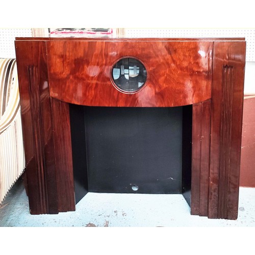 358 - FIRE SURROUND, Art Deco style, flame mahogany, with slide glass, doors to centre, fluted sides, 108c... 