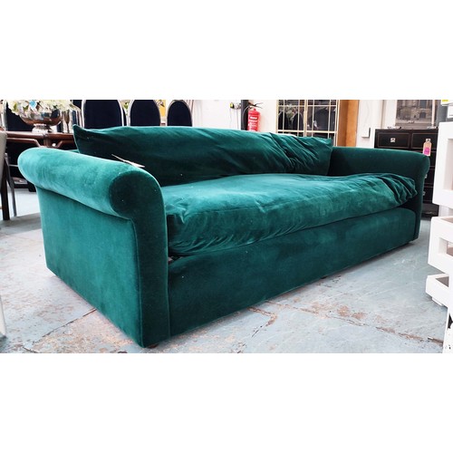 640 - PETERSHAM ROSE UNIACKE SOFA, 273L x 120cm D x 80cm H, in a dark teal chenille.