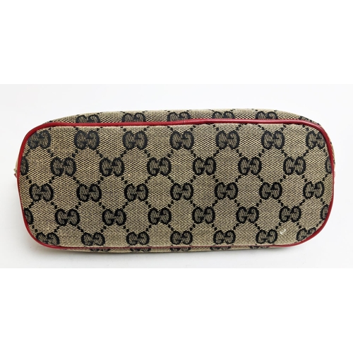 89 - GUCCI VINTAGE POCHETTE BAG, monogrammed canvas with red top leather handle and trims, top zippered c... 
