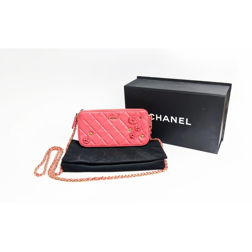 91 - CHANEL CAMELLIA CC CHARM CLUTCH WITH CHAIN, from 2019 collection, lambskin leather, iconic diamond q... 