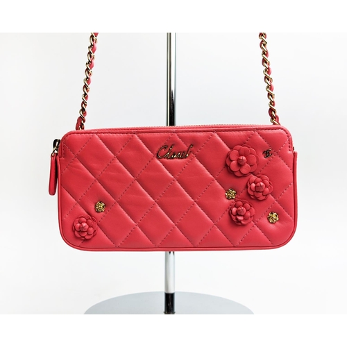 91 - CHANEL CAMELLIA CC CHARM CLUTCH WITH CHAIN, from 2019 collection, lambskin leather, iconic diamond q... 