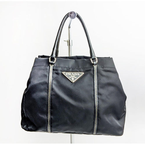 92 - PRADA VINTAGE BAG, nylon body with leather double handles and leather trims throughout, contrasting ... 