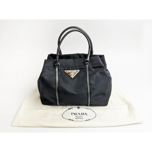 92 - PRADA VINTAGE BAG, nylon body with leather double handles and leather trims throughout, contrasting ... 