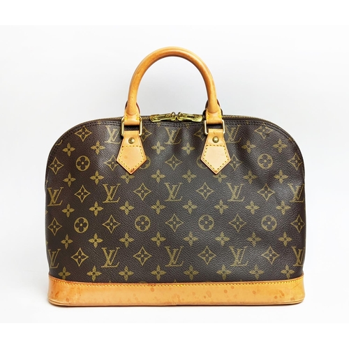 96 - LOUIS VUITTON ALMA BAG, monogrammed coated canvas with top leather handles and leather base, top zip... 