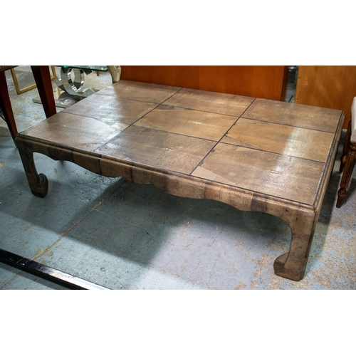 305 - LOW TABLE, 95cm x 38cm H x 145cm L,faux shagreen finish.