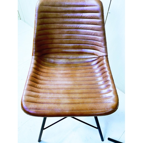 326 - SIDE CHAIRS, a pair, 80cm high, 54cm wide, 50cm deep, tan ribbed finish, black metal frames. (2)