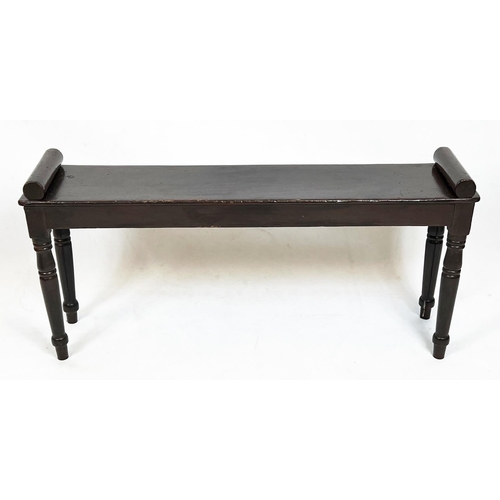 213 - HALL BENCH, 19th century with turned supports and bolster ends, 49cm H x 103cm x 24cm, together with... 