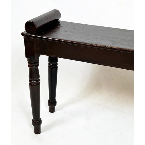 213 - HALL BENCH, 19th century with turned supports and bolster ends, 49cm H x 103cm x 24cm, together with... 