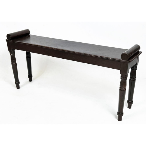 213 - HALL BENCH, 19th century with turned supports and bolster ends, 49cm H x 103cm x 24cm, together with... 